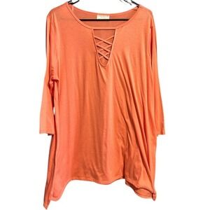 Bobbie Brooks Women's Top Stretch Strappy Asymmetrical Hem Blouse Orange Plus 2X